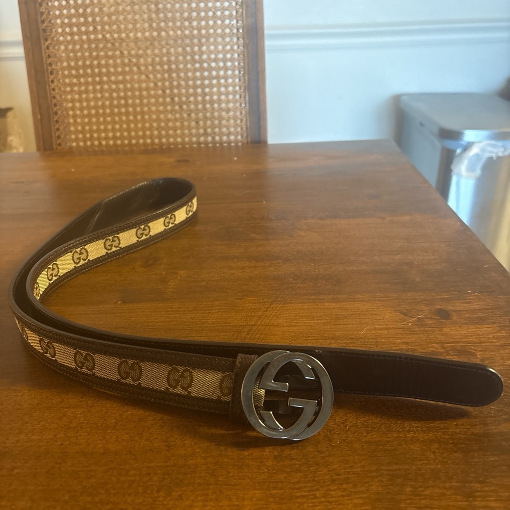 Gucci Black and Brown GG Pattern Belt